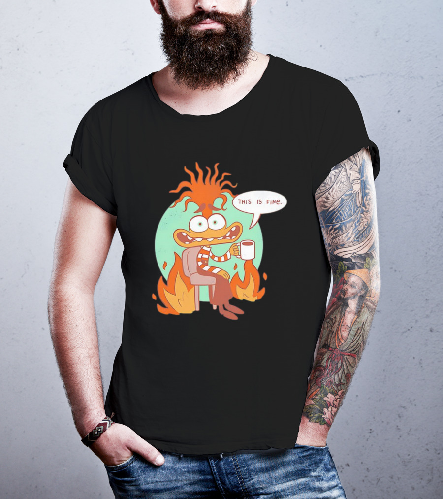 Anxiety Inside Out 2 This Is Fine Fire Cartoon T-Shirt