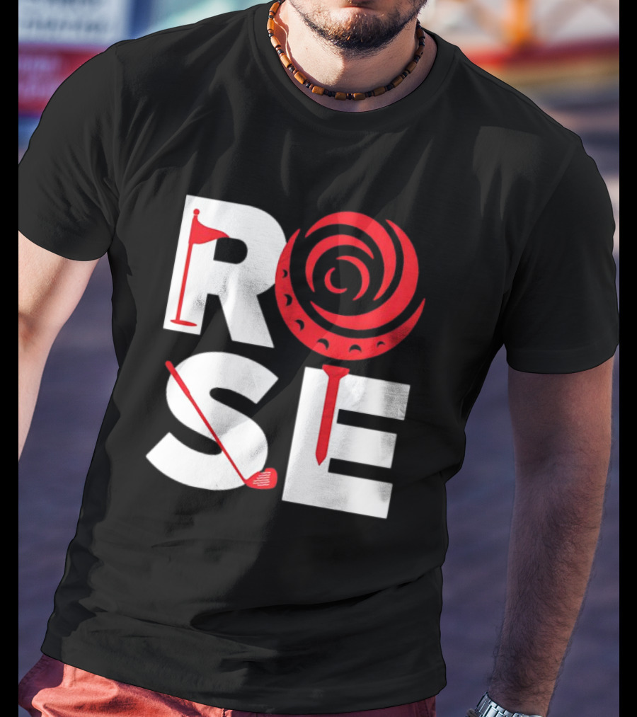 Rose Golf Flag Swirl Iconic Stacked Letters T-Shirt