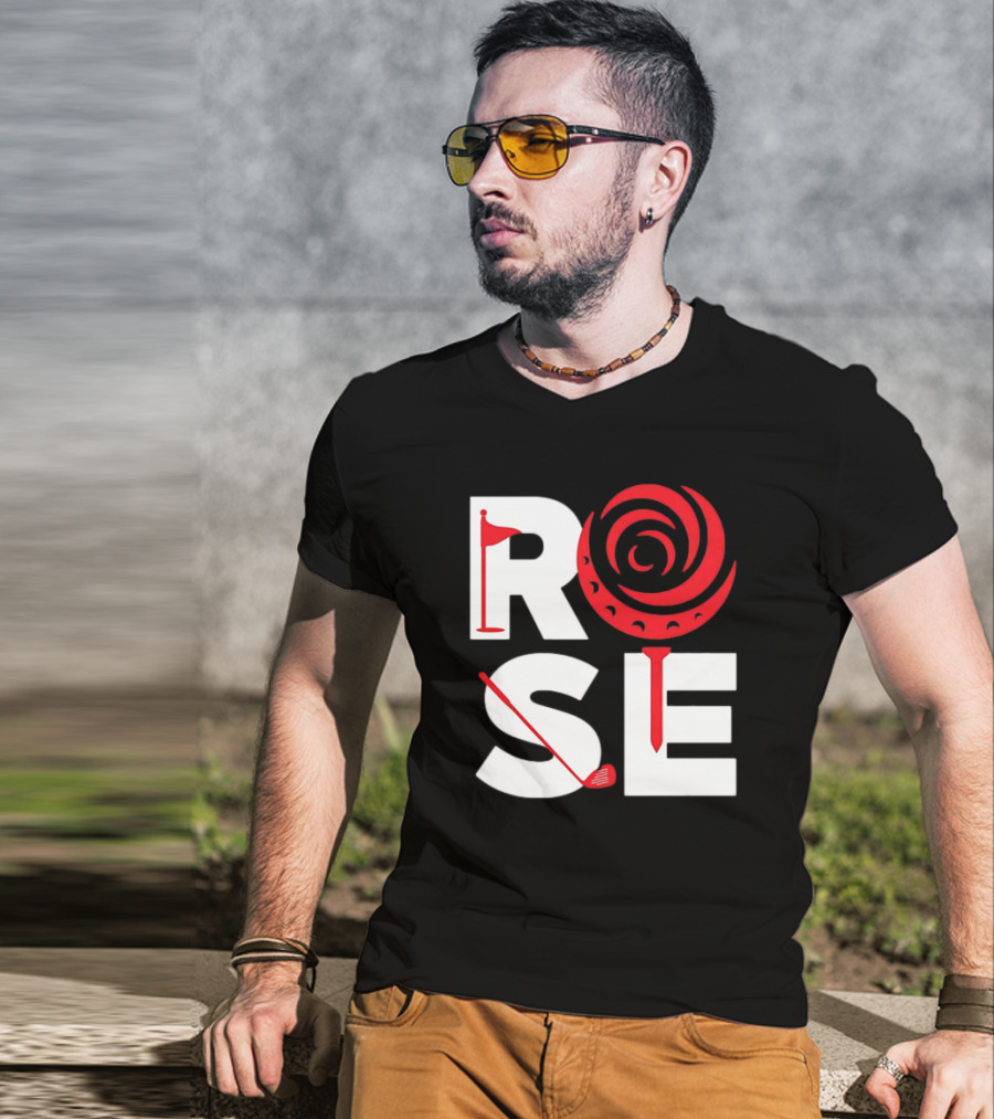 Rose Golf Flag Swirl Iconic Stacked Letters T-Shirt