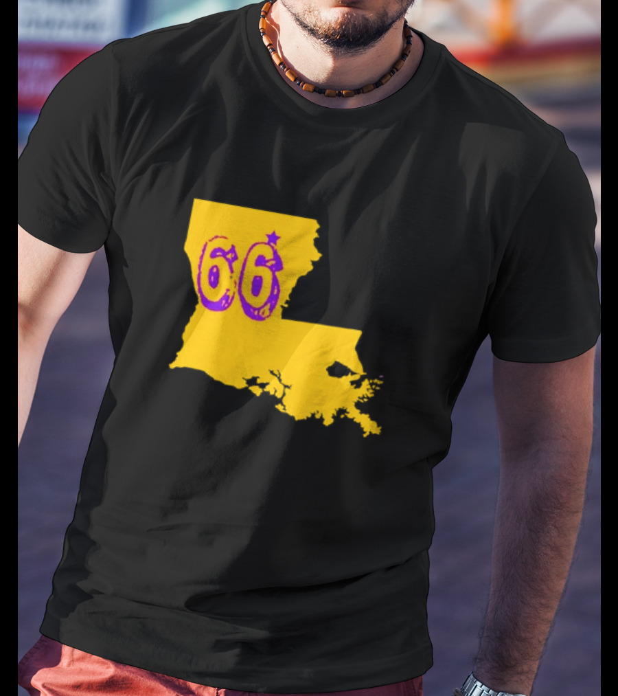 Louisiana State 66 Will Campbell LSU Tigers Map Outline T-Shirt