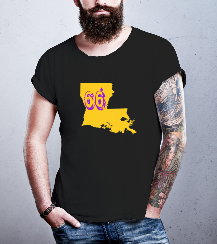 Louisiana State 66 Will Campbell LSU Tigers Map Outline T-Shirt