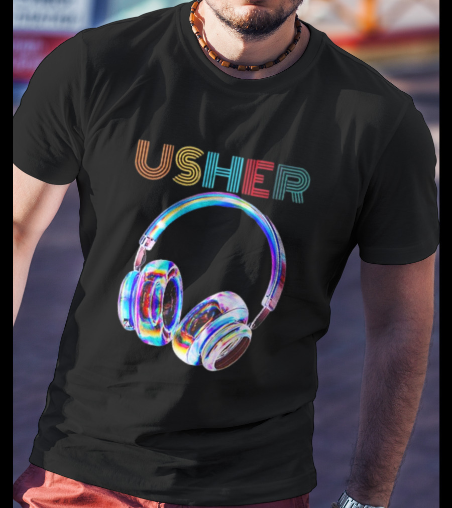 USHER Vintage Headphone Hiphop Music Fan T-Shirt