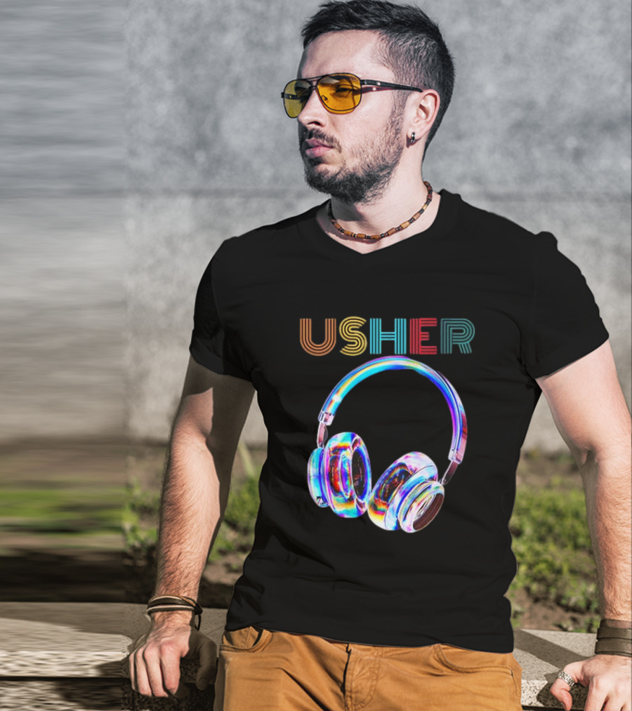 USHER Vintage Headphone Hiphop Music Fan T-Shirt
