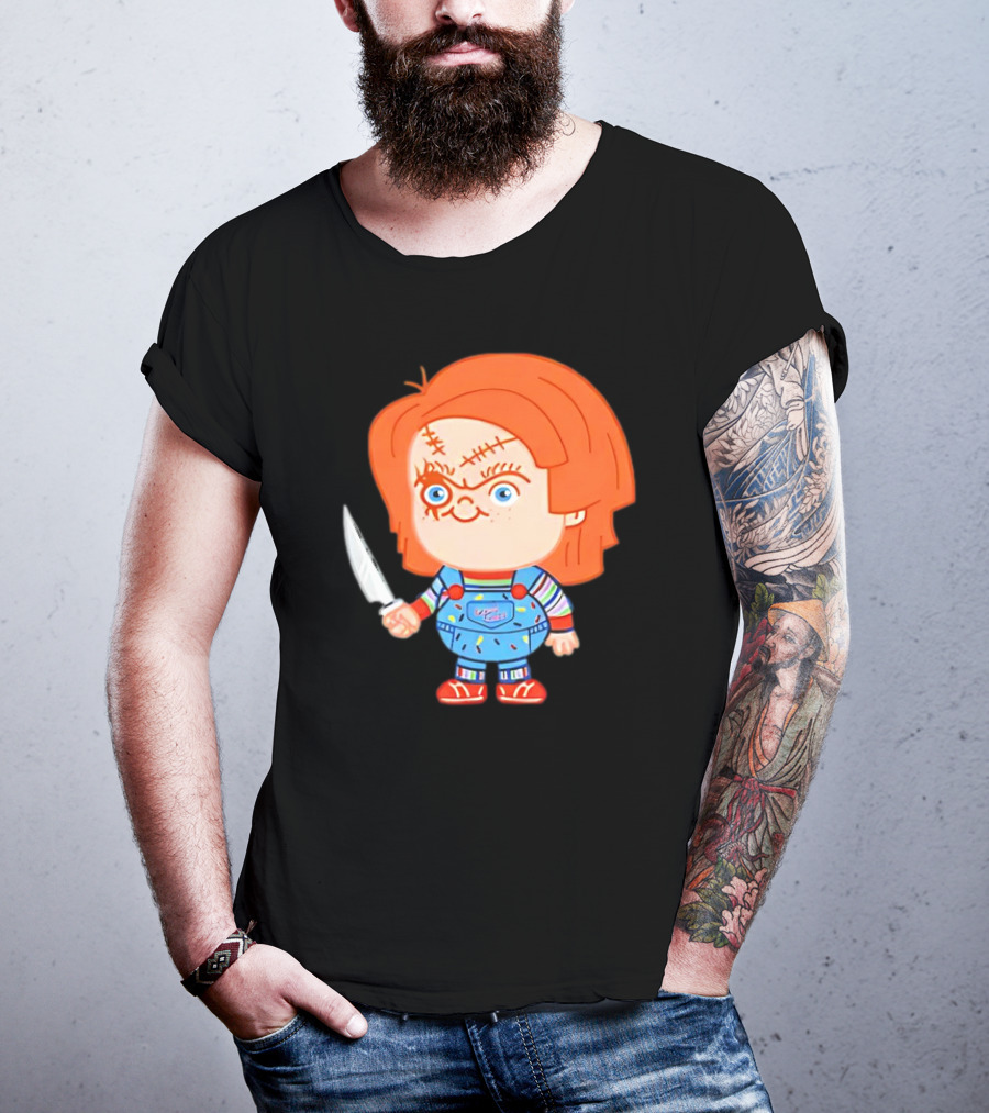 Chucky Evil Doll With Knife In Striped Lovely Overalls T-Shirt