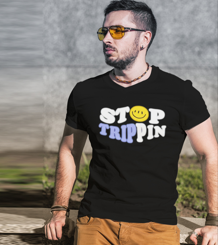 Stop Trippin Smiley Face Icon Typography T-Shirt