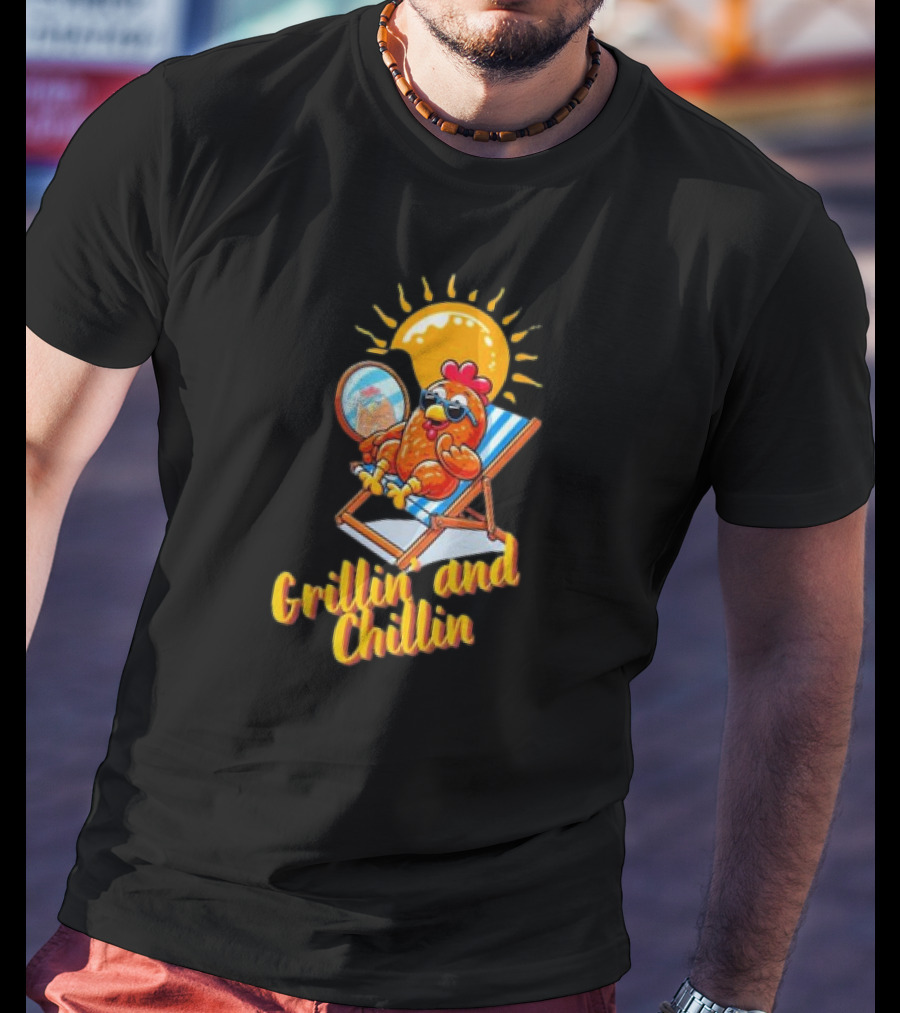 Grillin And Chillin Cool BBQ Chicken Sun Lounger Vibes T-Shirt