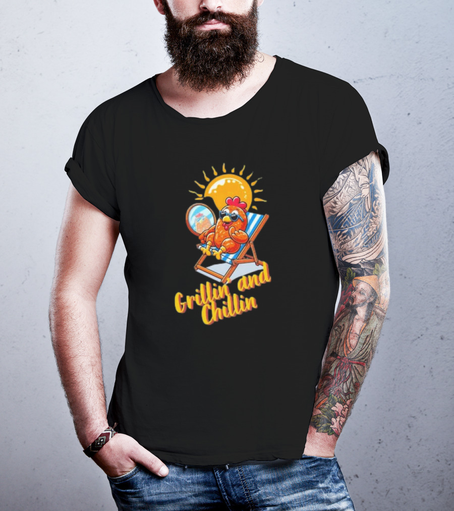 Grillin And Chillin Cool BBQ Chicken Sun Lounger Vibes T-Shirt