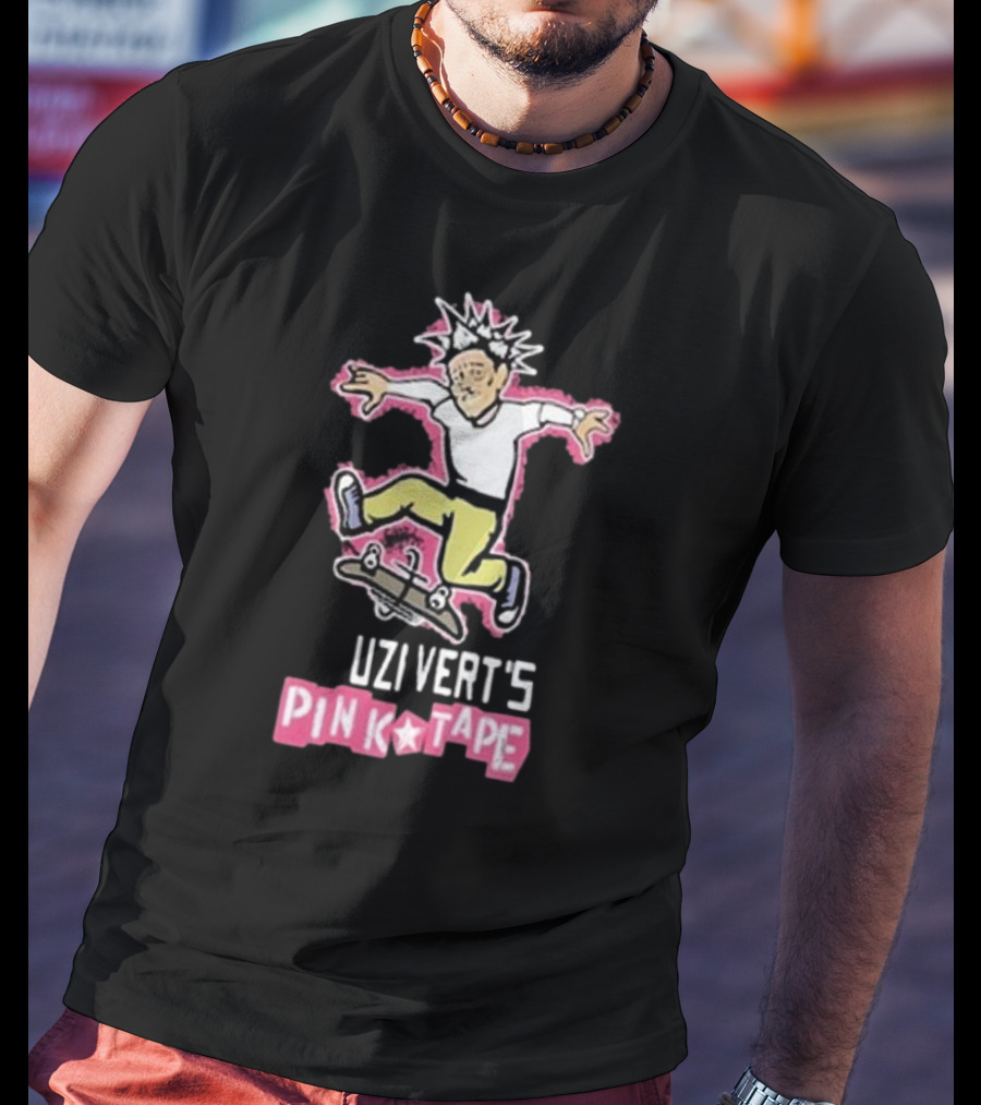 Uzi Vert's Pink Tape Skateboarding Character With Spiky Hair T-Shirt