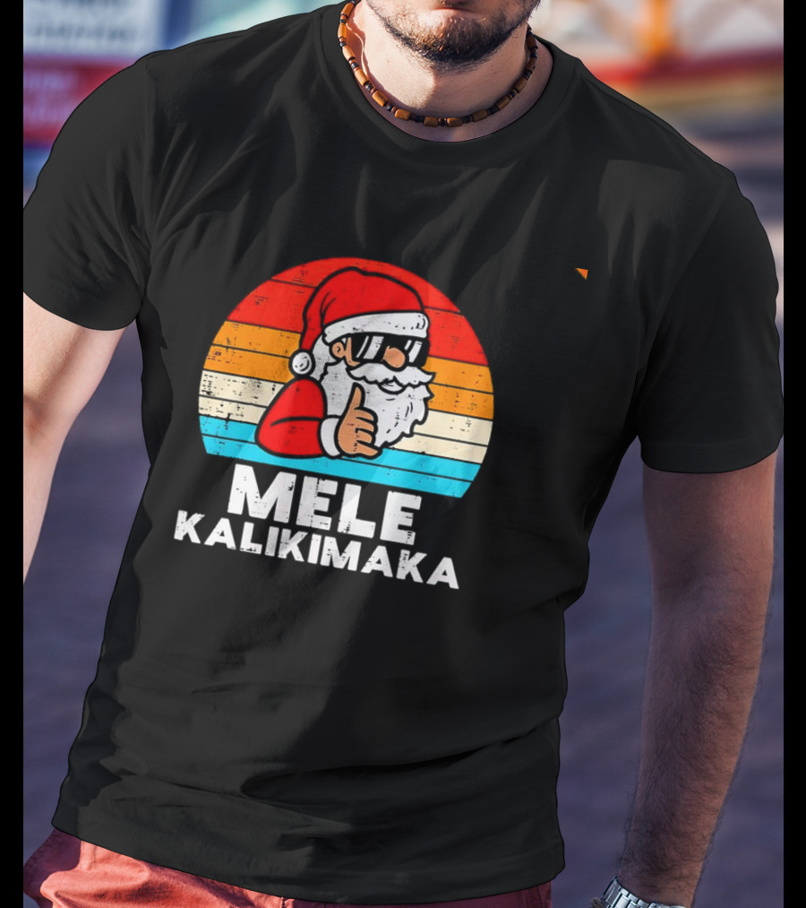 Santa Mele Kalikimaka Christmas Vintage Retro Sunset Thumbs Up T-Shirt