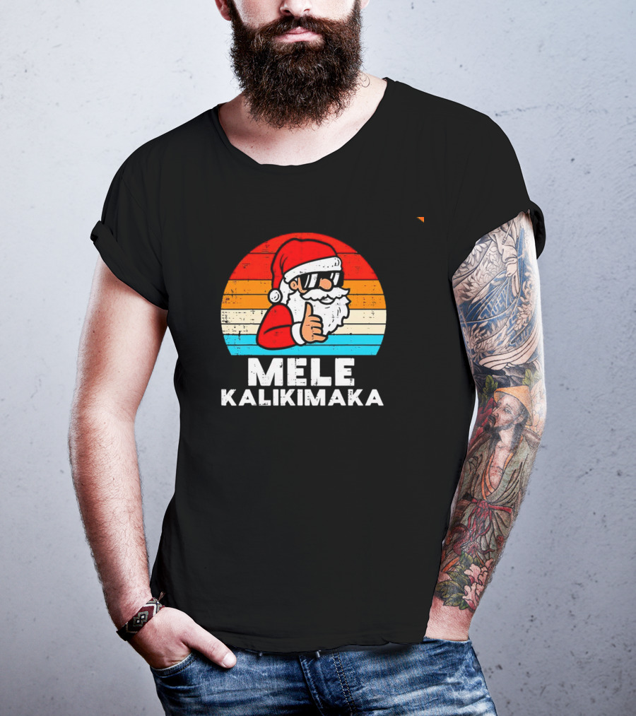 Santa Mele Kalikimaka Christmas Vintage Retro Sunset Thumbs Up T-Shirt