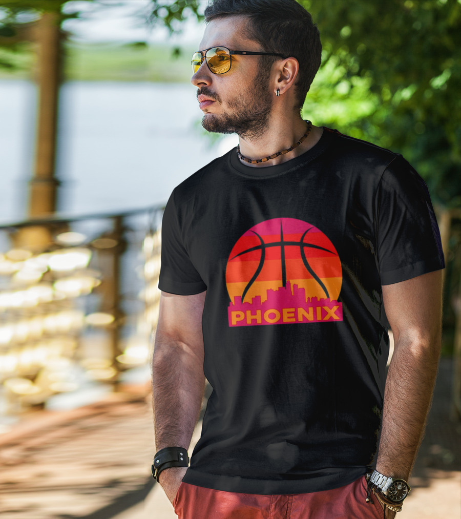 Phoenix City Skyline Basketball Sunset T-Shirt