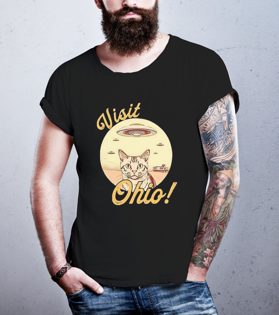 Visit Ohio Cat UFO Alien Spaceship Adventure T-Shirt