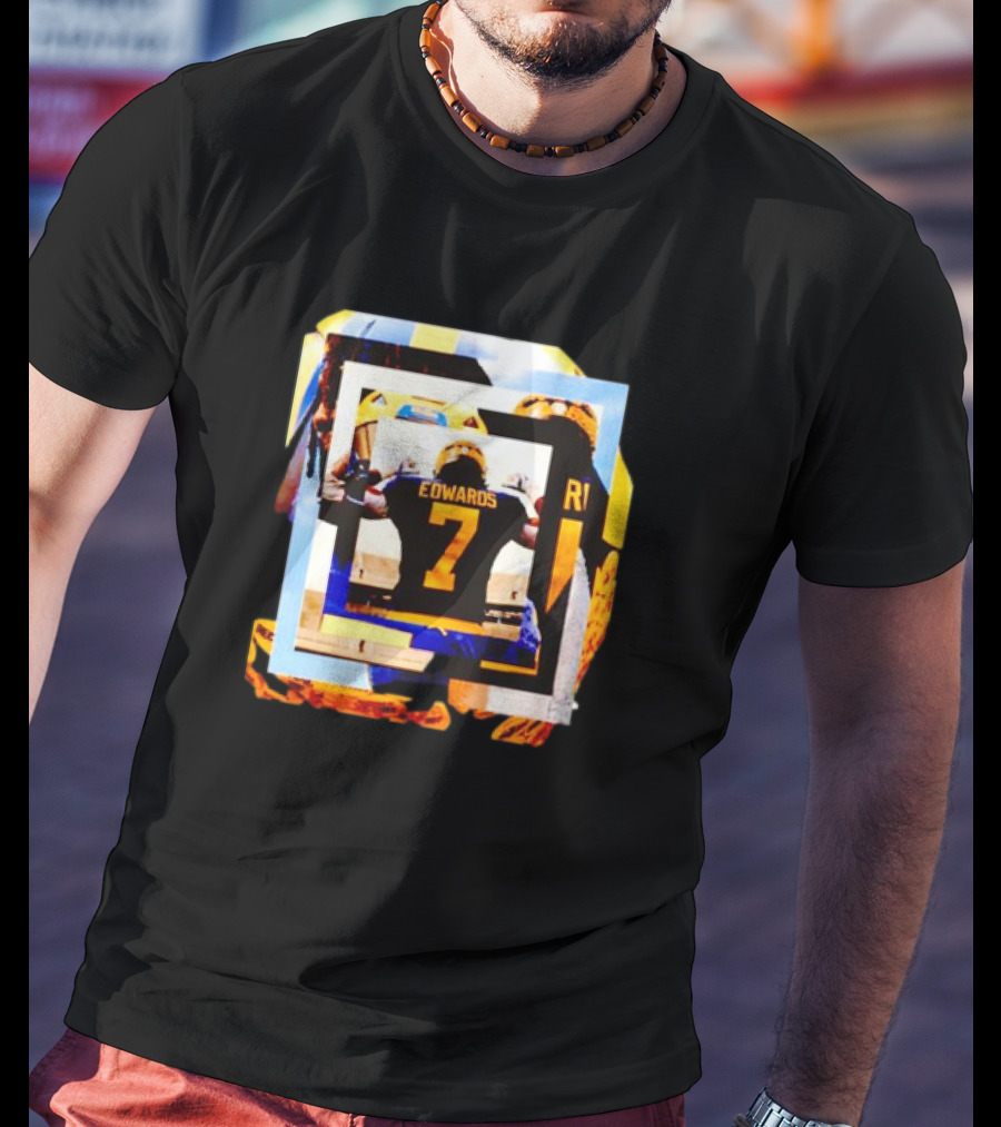 Michigan Wolverines Donovan Edwards Number 7 Football Collage T-Shirt