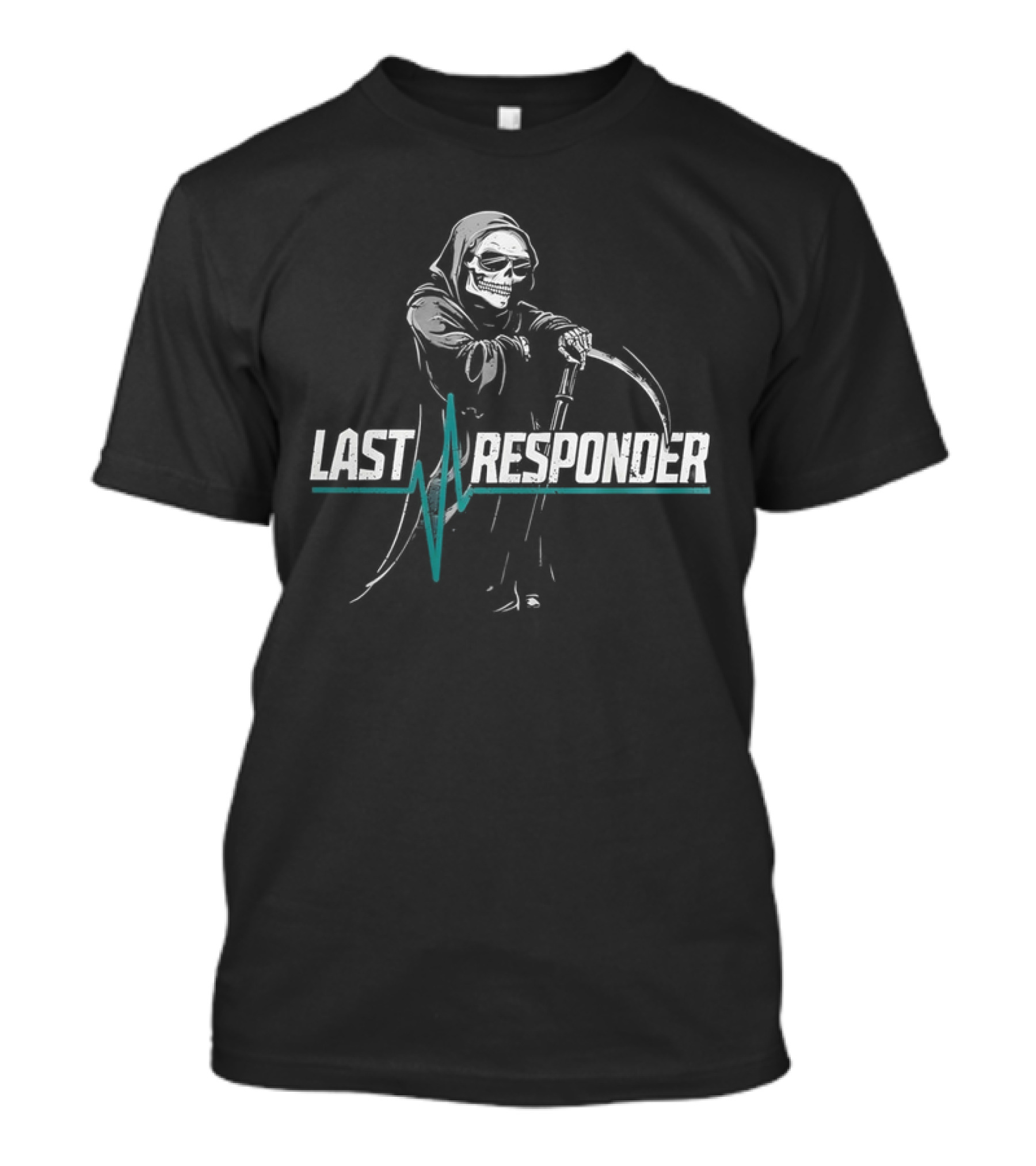 Grim Reaper Last Responder With Scythe And Heartbeat Line T-Shirt