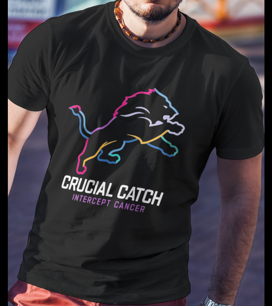 Detroit Lions Crucial Catch Intercept Cancer Awareness T-Shirt