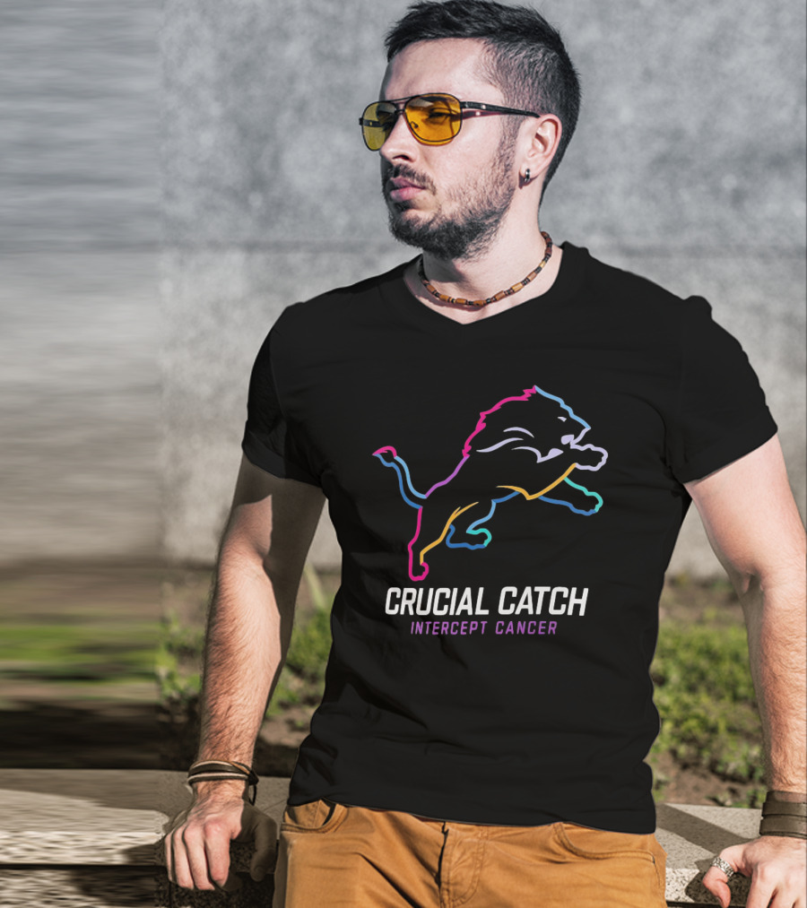 Detroit Lions Crucial Catch Intercept Cancer Awareness T-Shirt