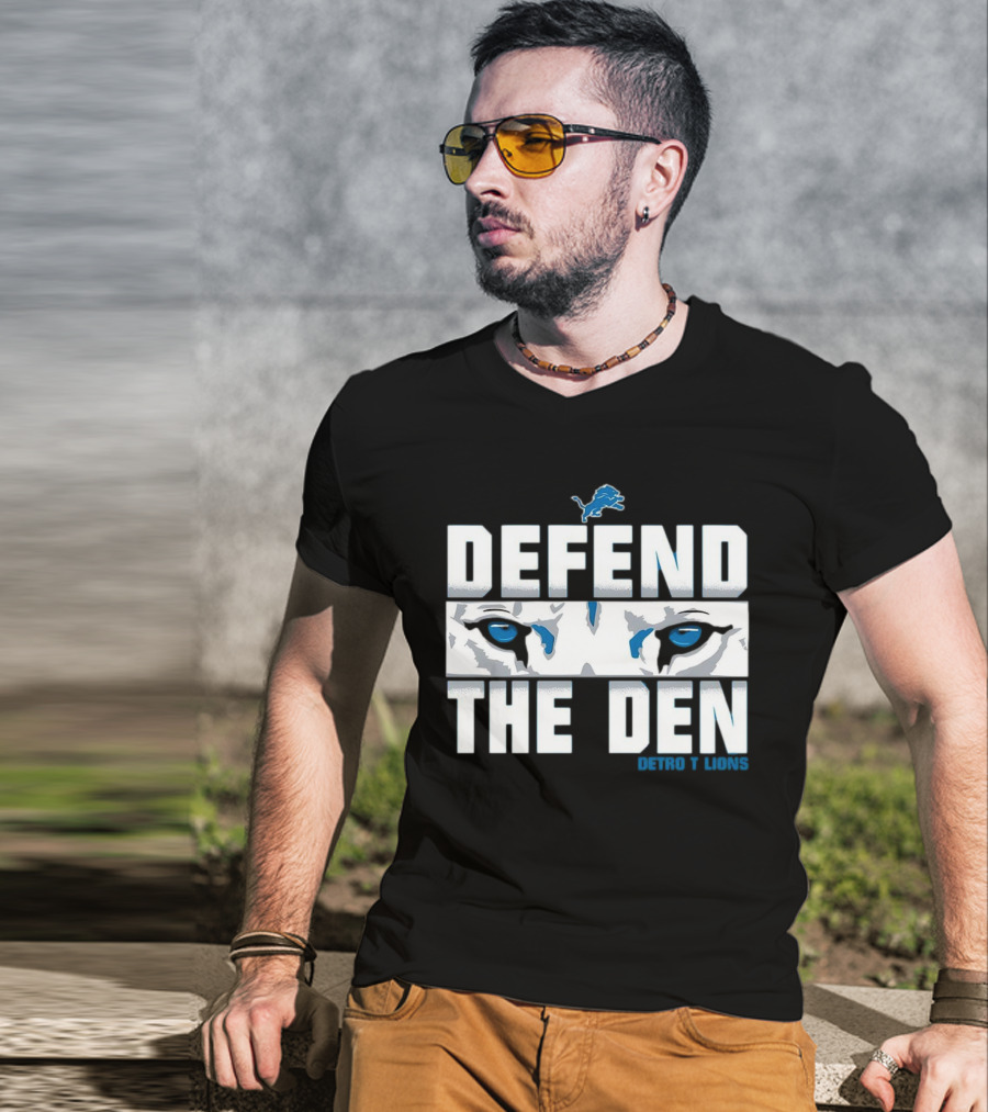 Detroit Lions Defend The Den Blue Lion Eyes Football T-Shirt