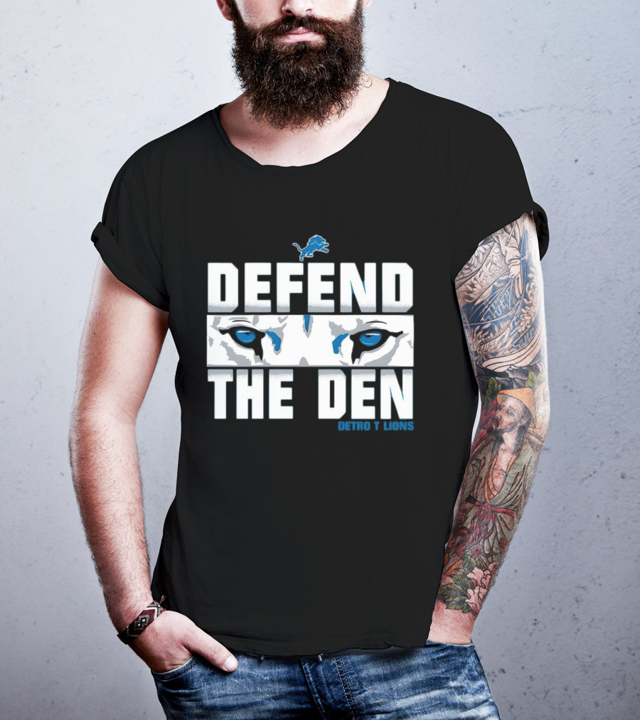 Detroit Lions Defend The Den Blue Lion Eyes Football T-Shirt