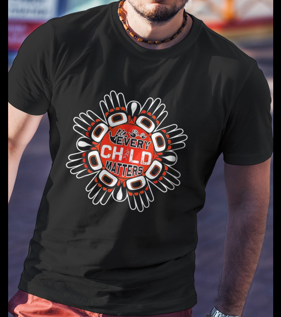 Every Child Matters Handprint Indigenous Style Black And Orange T-Shirt