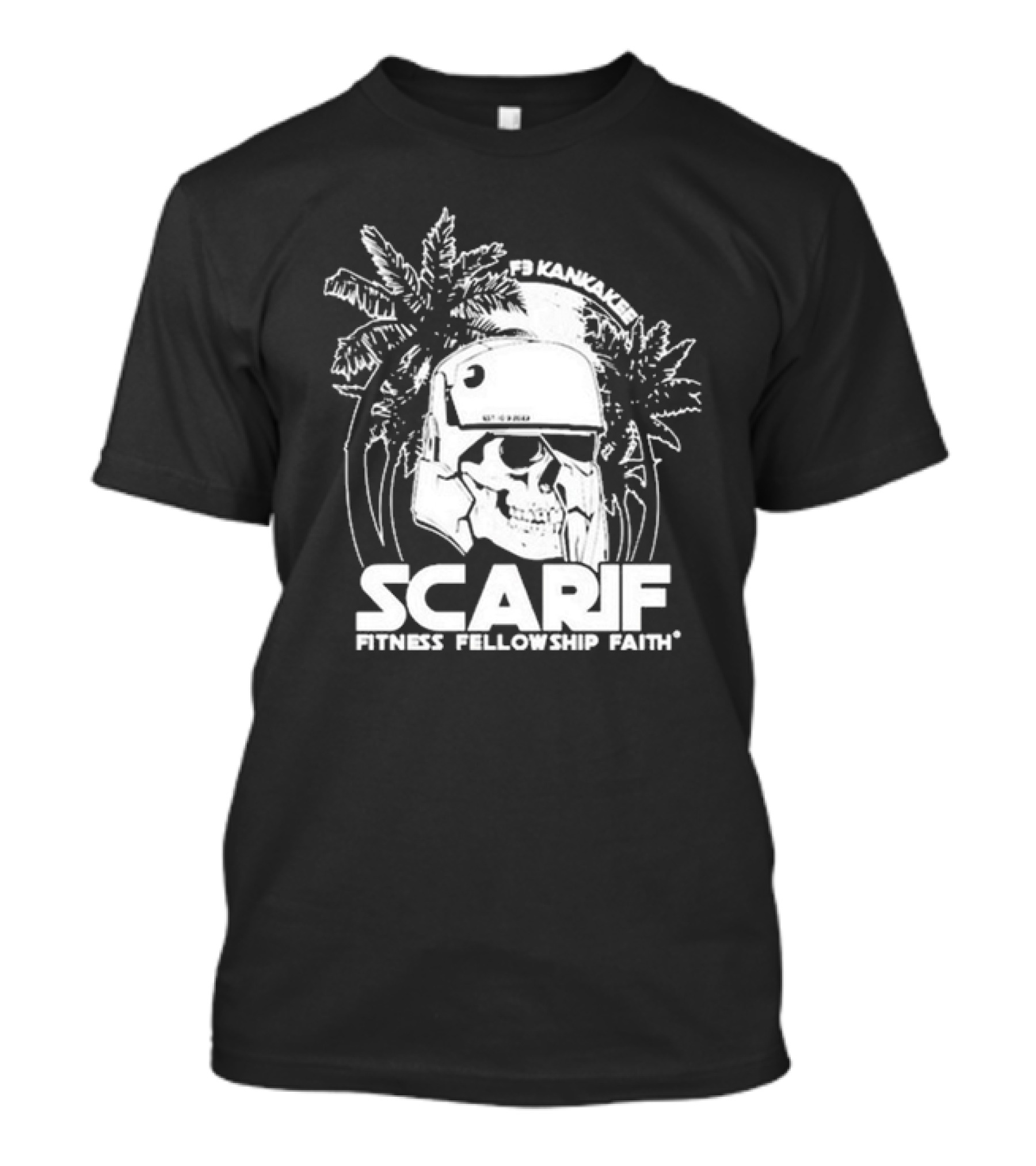 F3 Kankakee Scarif Fitness Fellowship Faith Stormtrooper Palm Trees T-Shirt