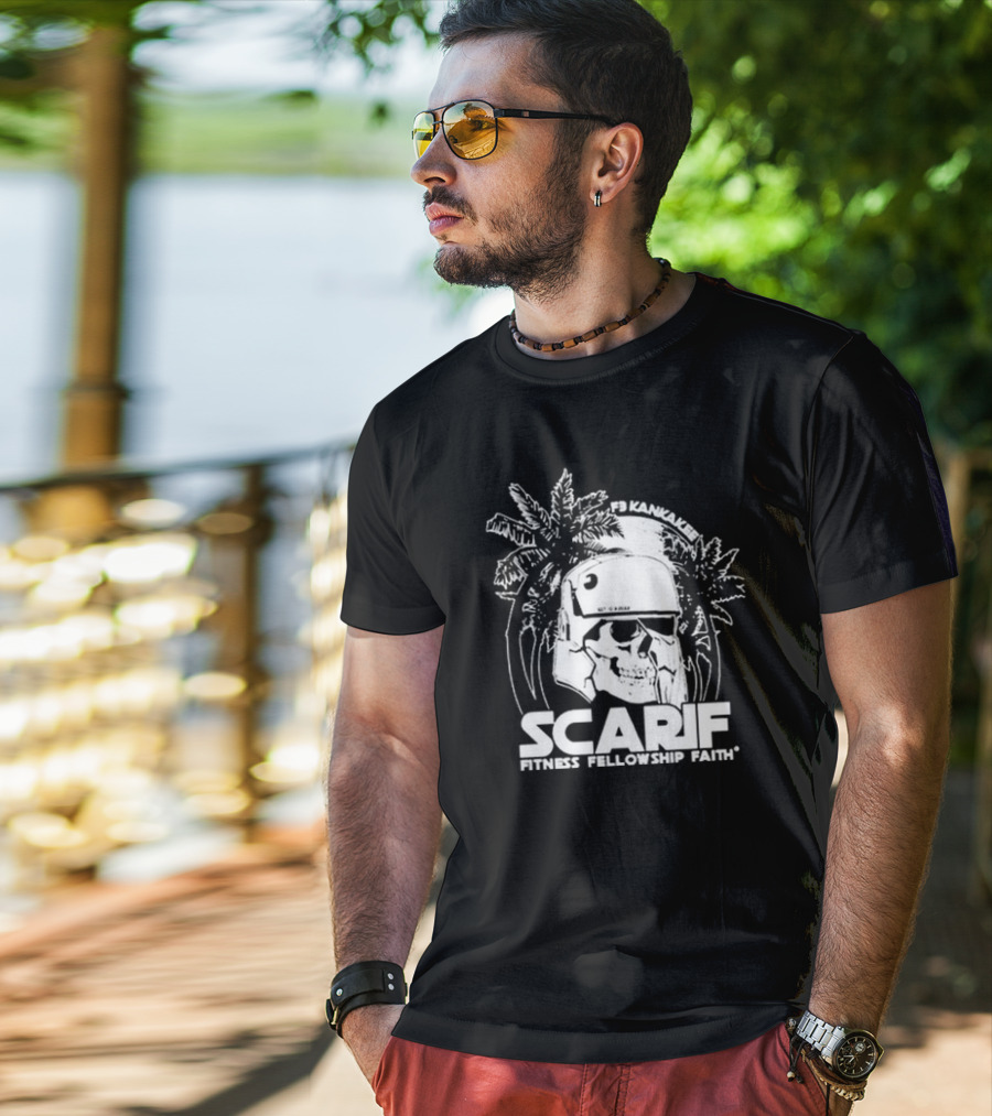 F3 Kankakee Scarif Fitness Fellowship Faith Stormtrooper Palm Trees T-Shirt