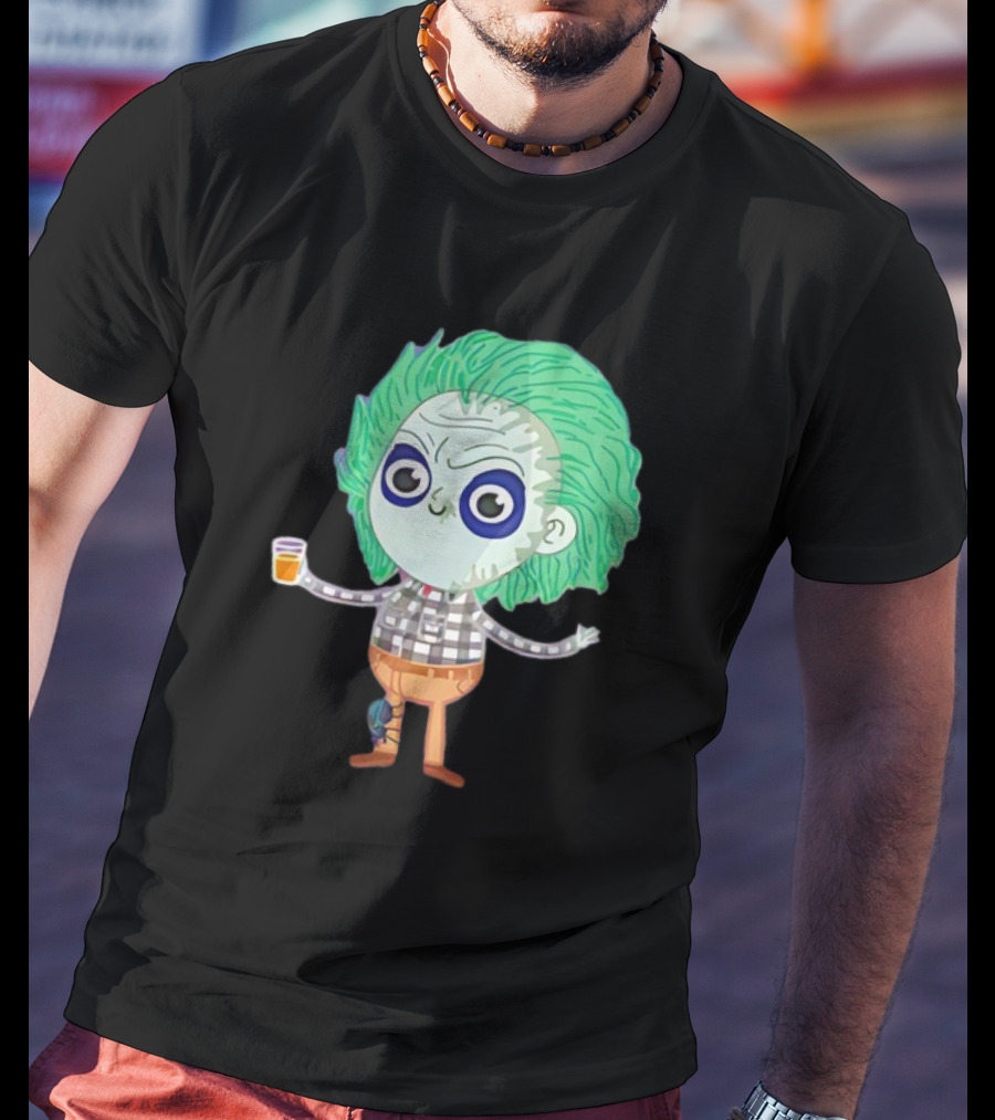 Beetlejuice Ghost Exorcist Cartoon Character With Drink T-Shirt