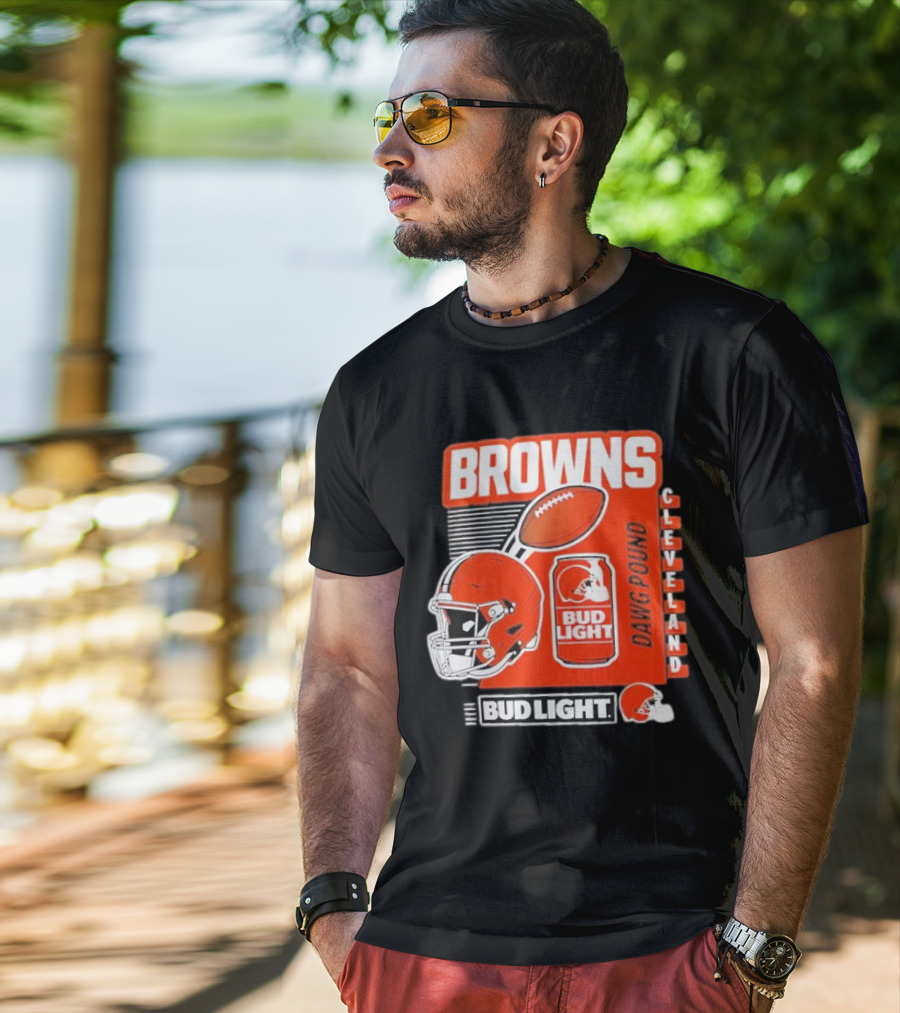 Browns Cleveland Bud Light Dawg Pound Football Helmet T-Shirt