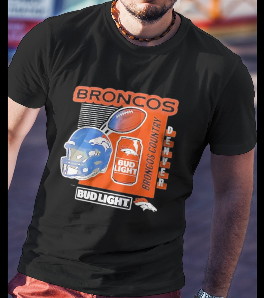 Denver Broncos Bud Light Broncos Country Denver Football Helmet And Can T-Shirt