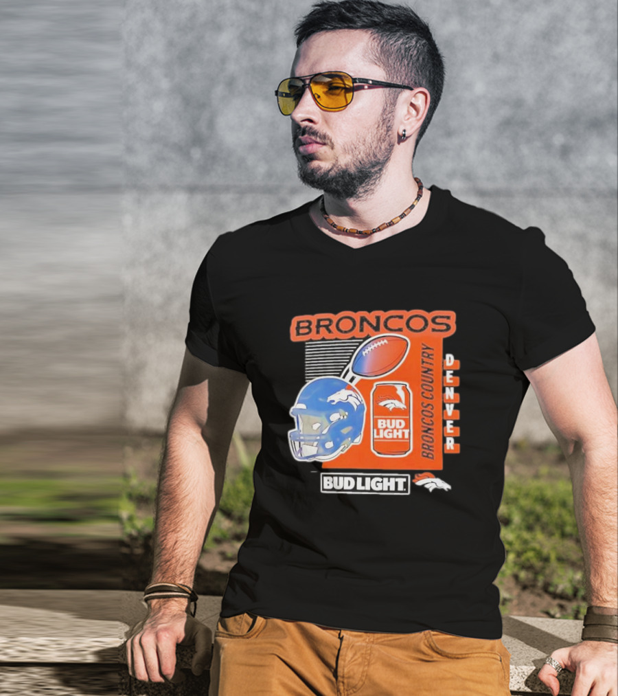 Denver Broncos Bud Light Broncos Country Denver Football Helmet And Can T-Shirt