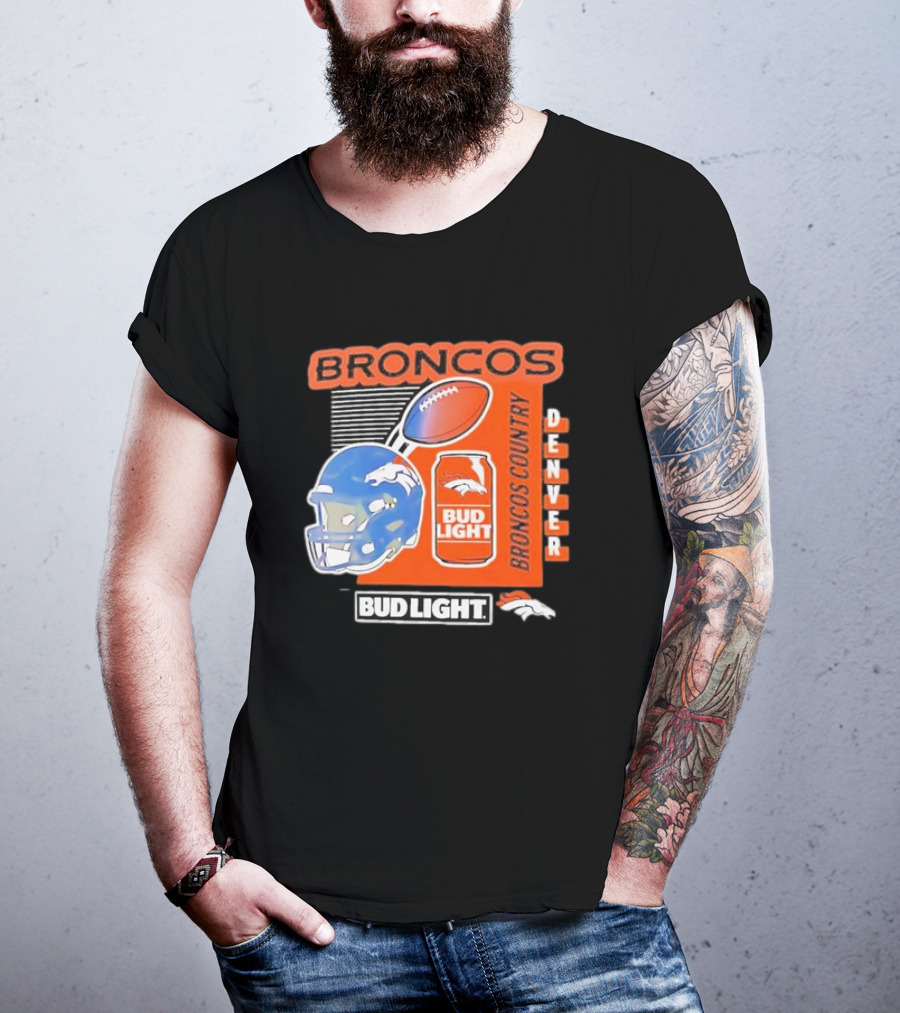 Denver Broncos Bud Light Broncos Country Denver Football Helmet And Can T-Shirt