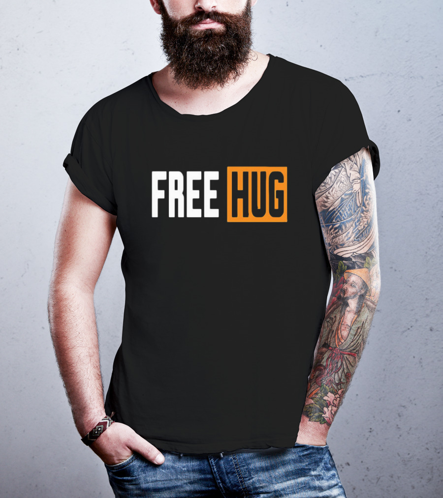 FREE HUG Logo Text With Orange Background Block T-Shirt