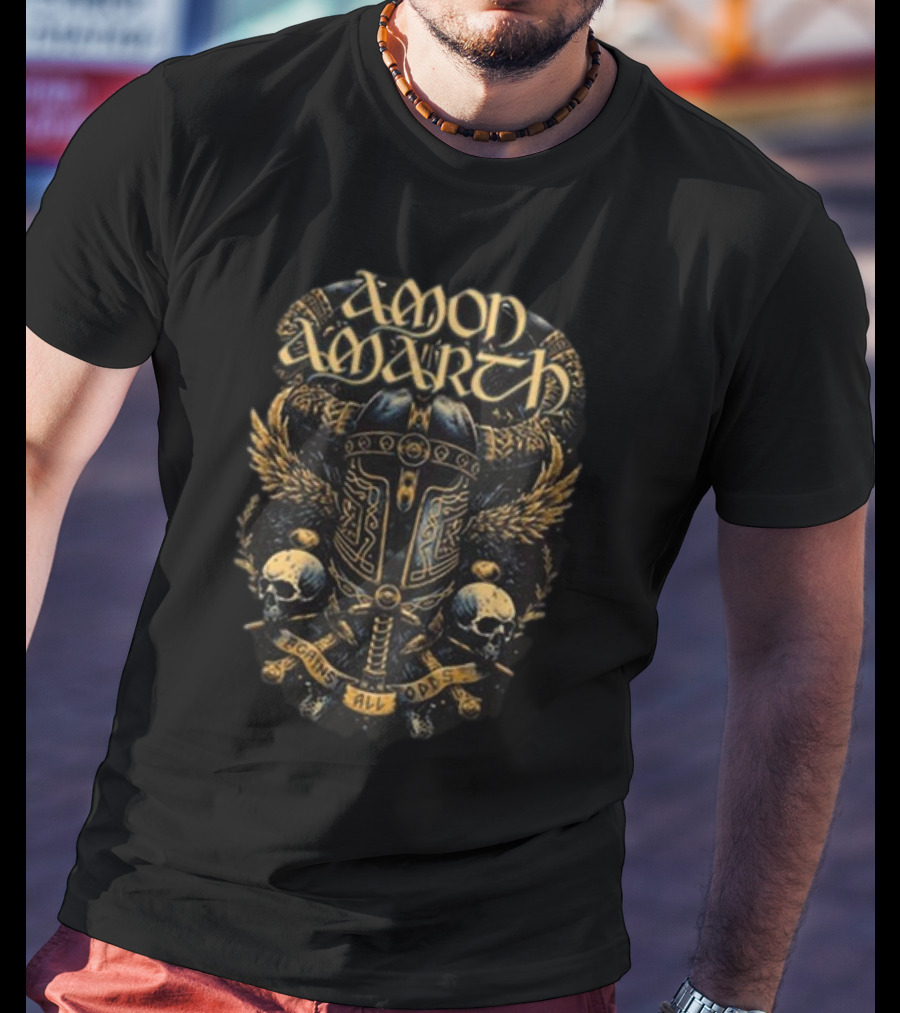 Amon Amarth Against All Odds Viking Helmet And Skull Wing Armor T-Shirt