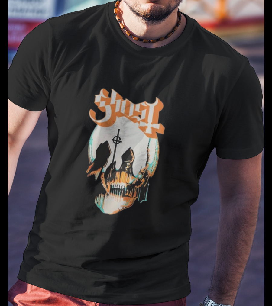 Ghost Band Skull Reflections With Cross And Cathedral Elements T-Shirt