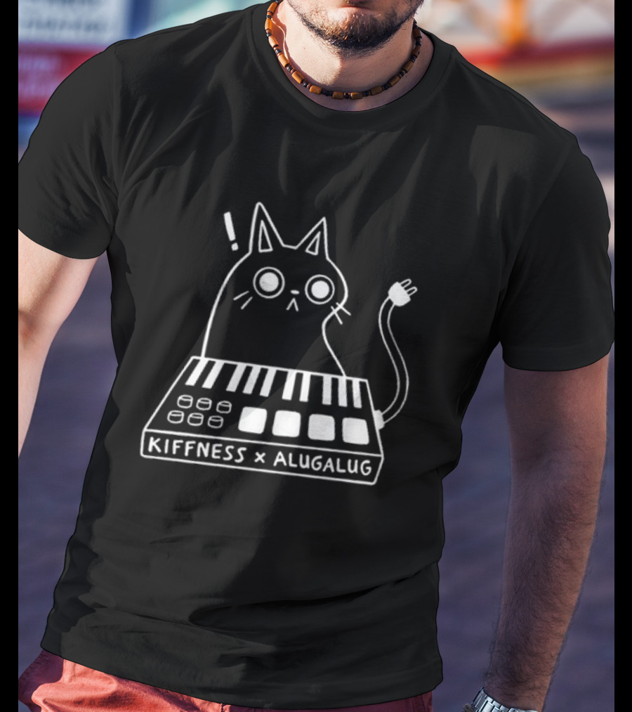 Kiffness X Alugalug Cat Keyboard Plug Drawing T-Shirt