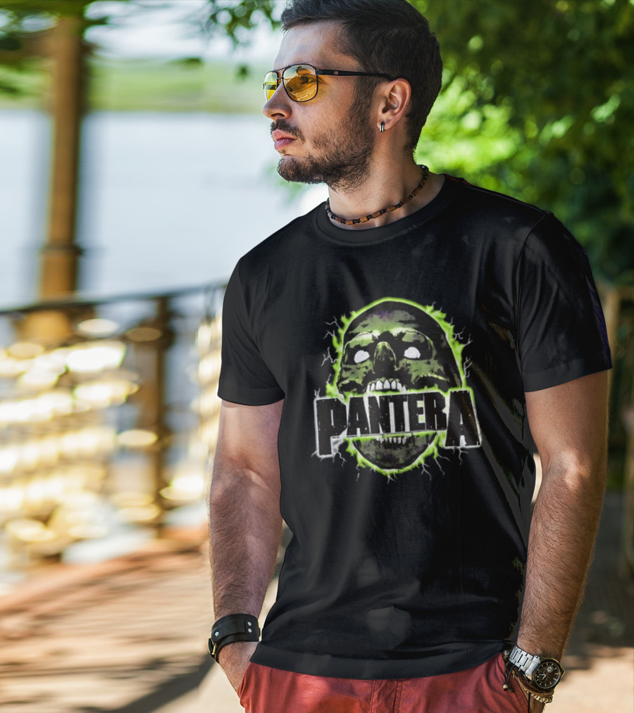 Pantera Electric Green Glowing Skull T-Shirt