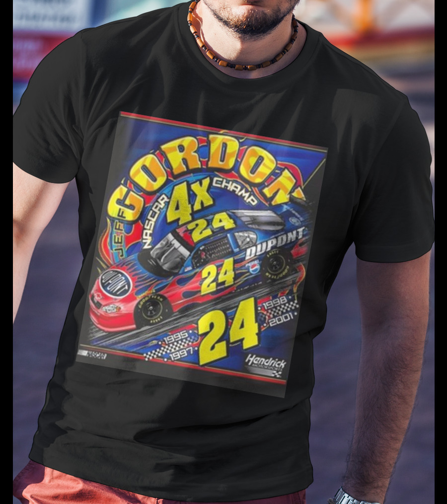 Jeff Gordon #24 Dupont NASCAR 4X Champ 1995-1997-1998-2001 Hendrick Racing T-Shirt