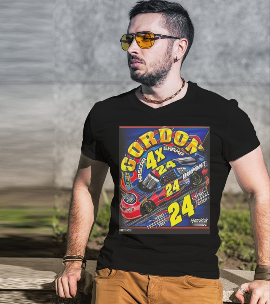 Jeff Gordon #24 Dupont NASCAR 4X Champ 1995-1997-1998-2001 Hendrick Racing T-Shirt