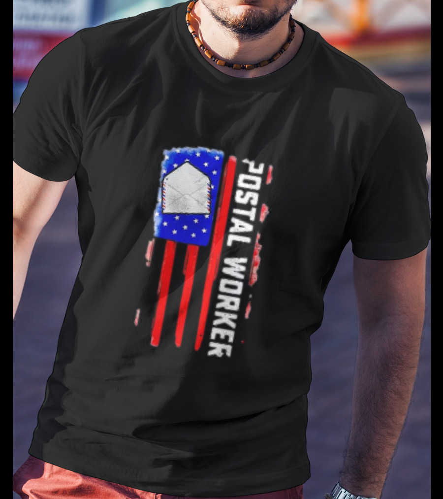 Postal Worker American Flag Envelope Stars Stripes Patriotic Postman Rural Carrier T-Shirt