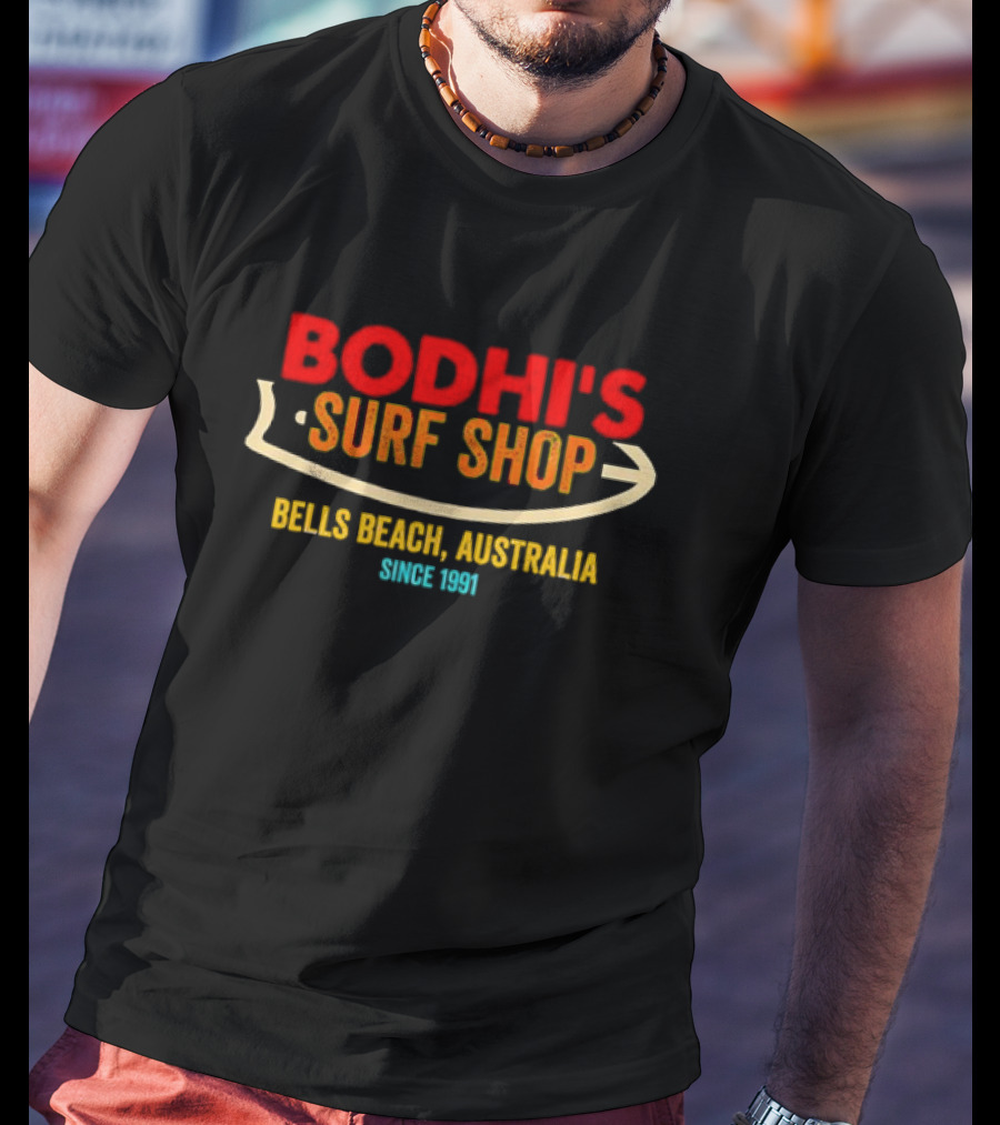 Bodhi's Surf Shop Bells Beach Australia Retro Surfboard Since 1991 T-Shirt