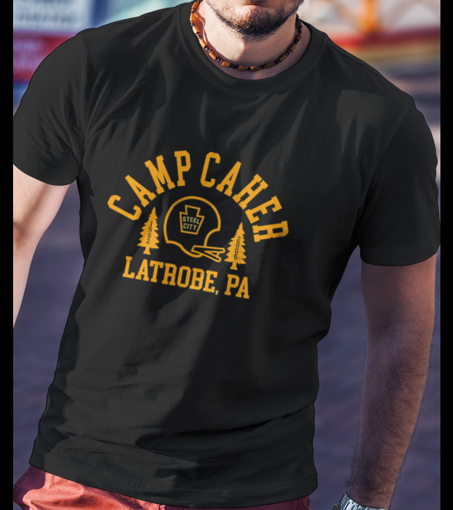 Camp Caher Steel City Football Helmet Trees Latrobe Pa 1992 2006 T-Shirt