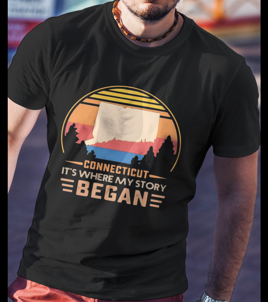 Connecticut It's Where My Story Began Vintage Retro Sunset T-Shirt