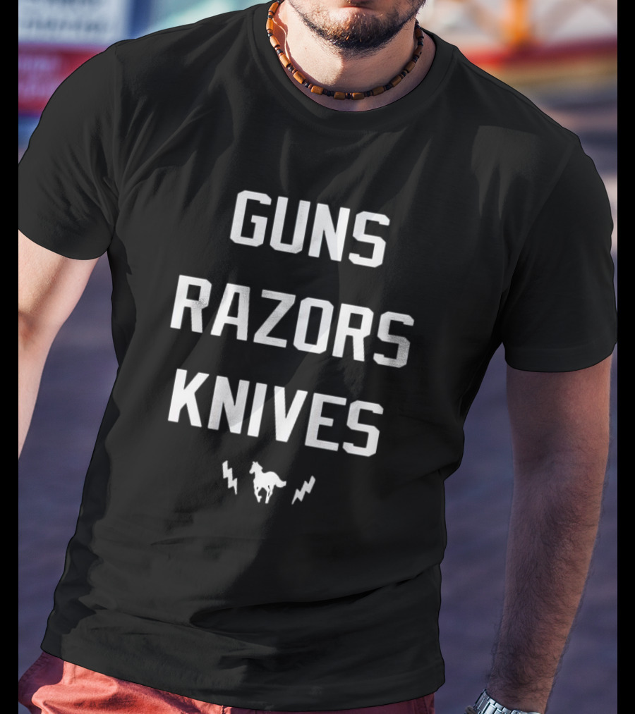Guns Razors Knives Wild Horse Lightning T-Shirt