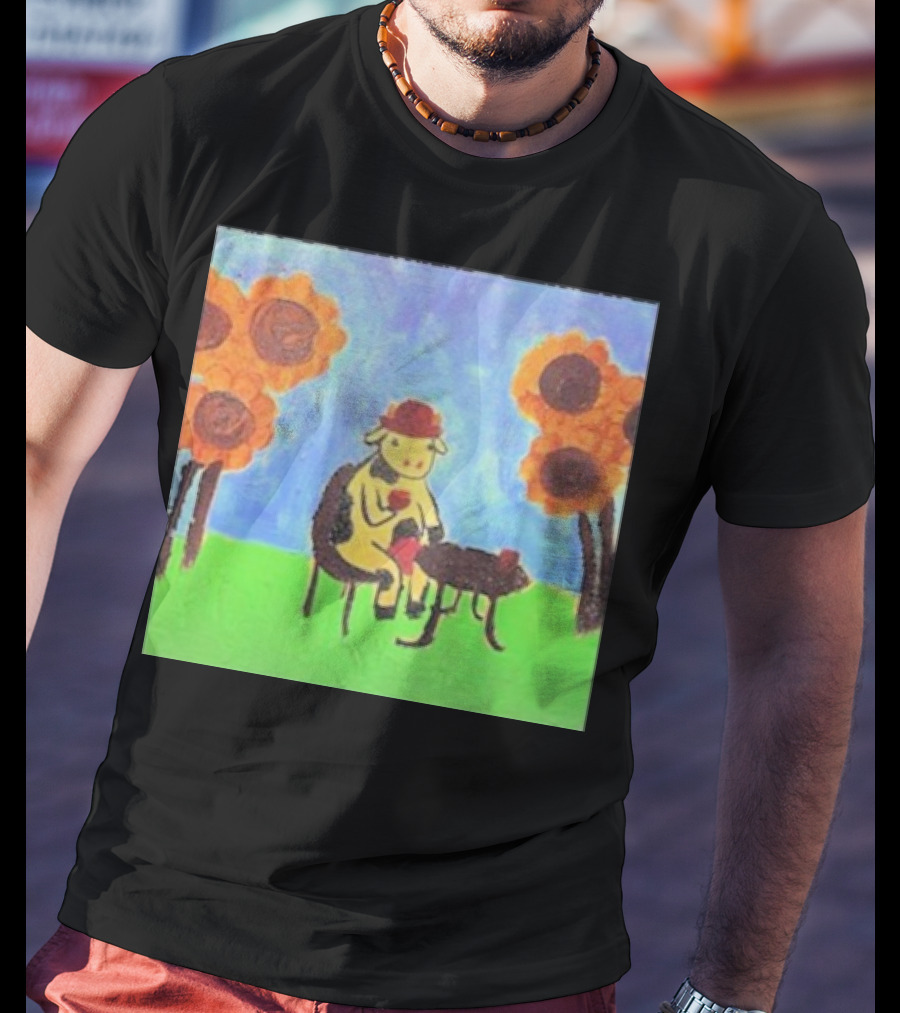 Leanbeeftees Tea Time Cow In Hat With Sunflowers T-Shirt