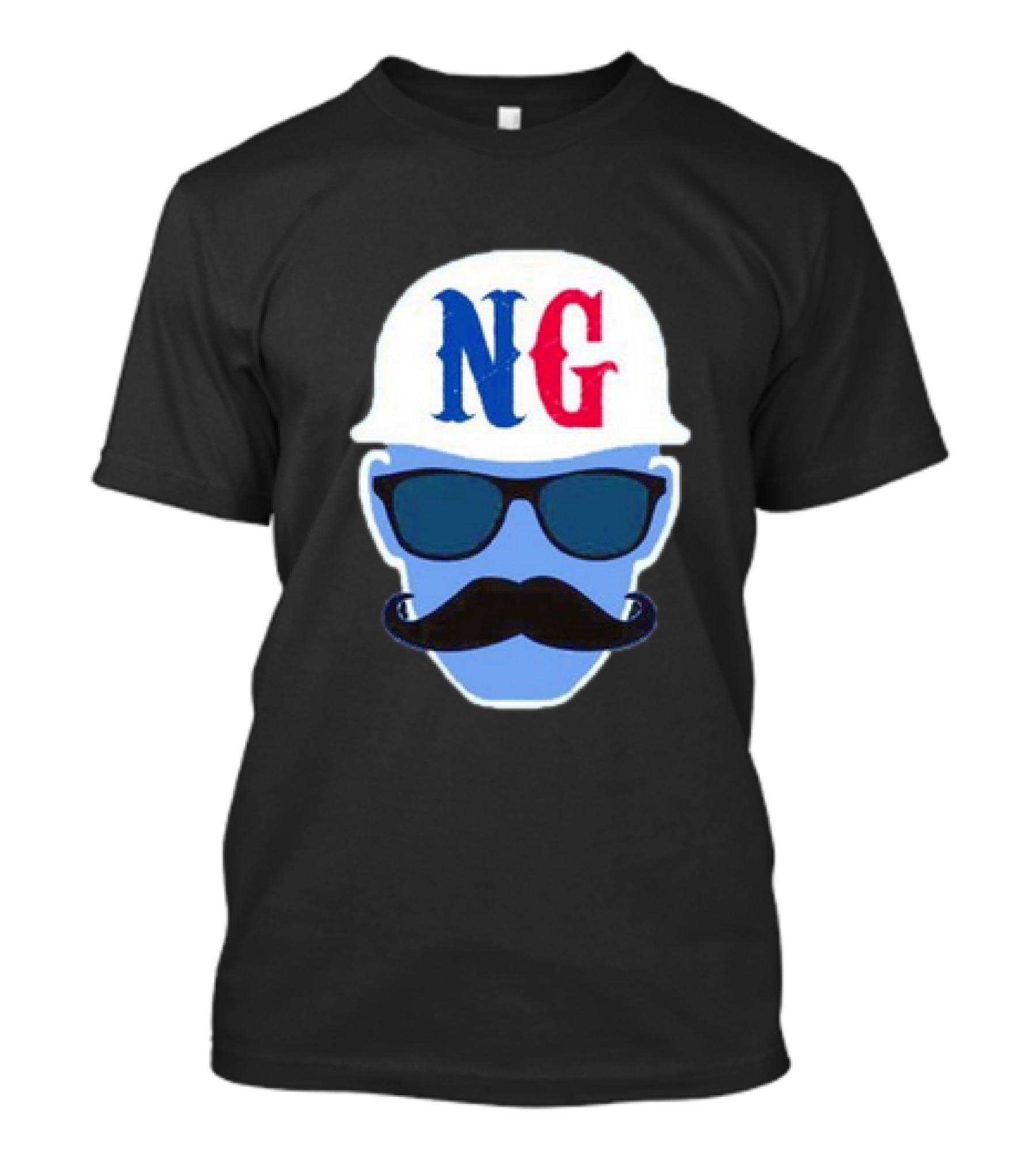 NG Not Gaetti NG Logo Blue Mustache And Sunglasses T-Shirt