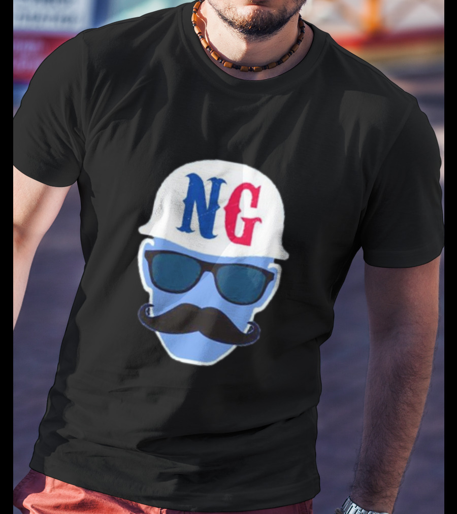 NG Not Gaetti NG Logo Blue Mustache And Sunglasses T-Shirt