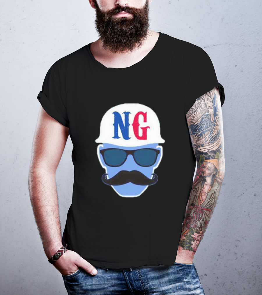 NG Not Gaetti NG Logo Blue Mustache And Sunglasses T-Shirt