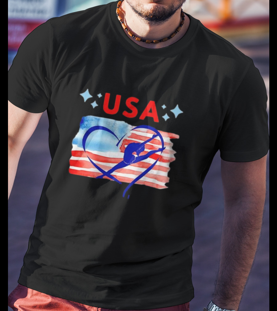 USA Patriotic American Flag Heart Gymnastics T-Shirt