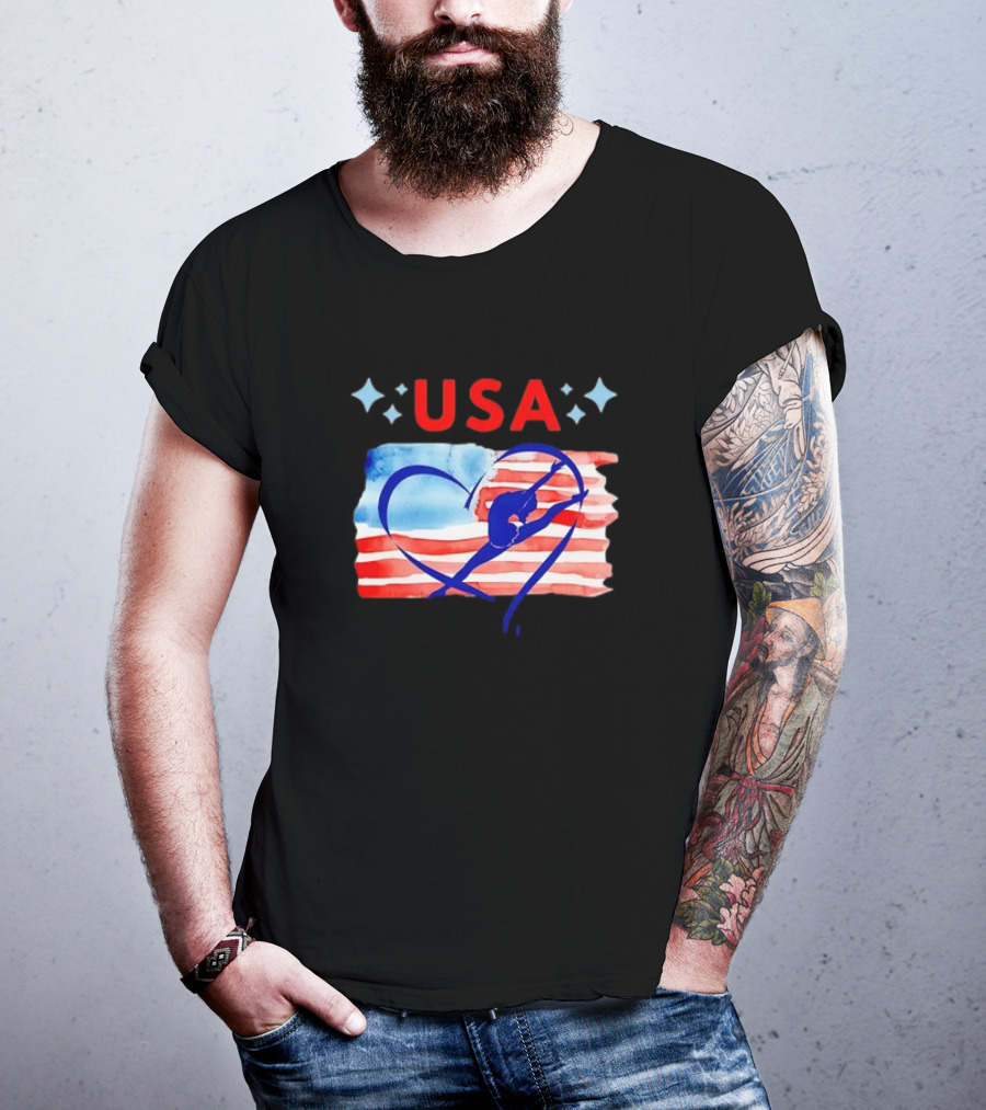 USA Patriotic American Flag Heart Gymnastics T-Shirt