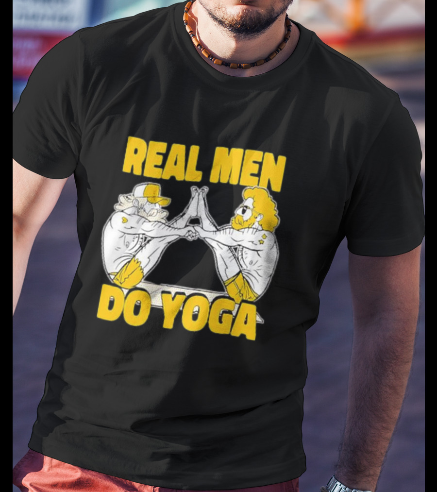 Real Men Do Yoga Cartoon Exercise Training T-Shirt