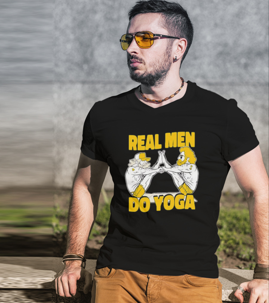 Real Men Do Yoga Cartoon Exercise Training T-Shirt